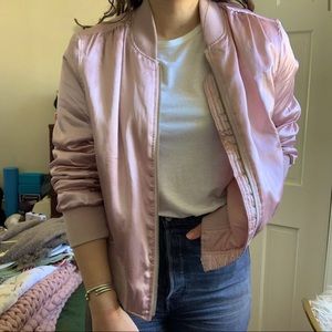 QED London Oversized Pink Silk Bomber Jacket
